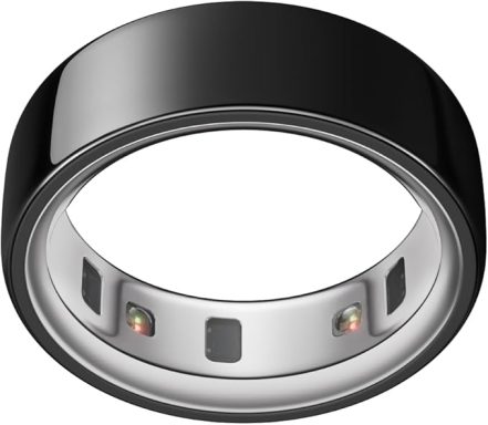 Black Smart ring with silver-colored details and small light indicators.