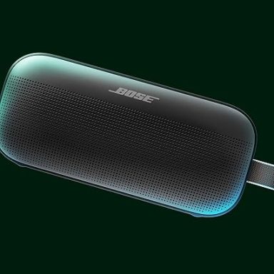 Portable Bluetooth speaker with Bose logo and a sleek, modern design.
